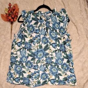 LOFT Blue and Green Floral Top